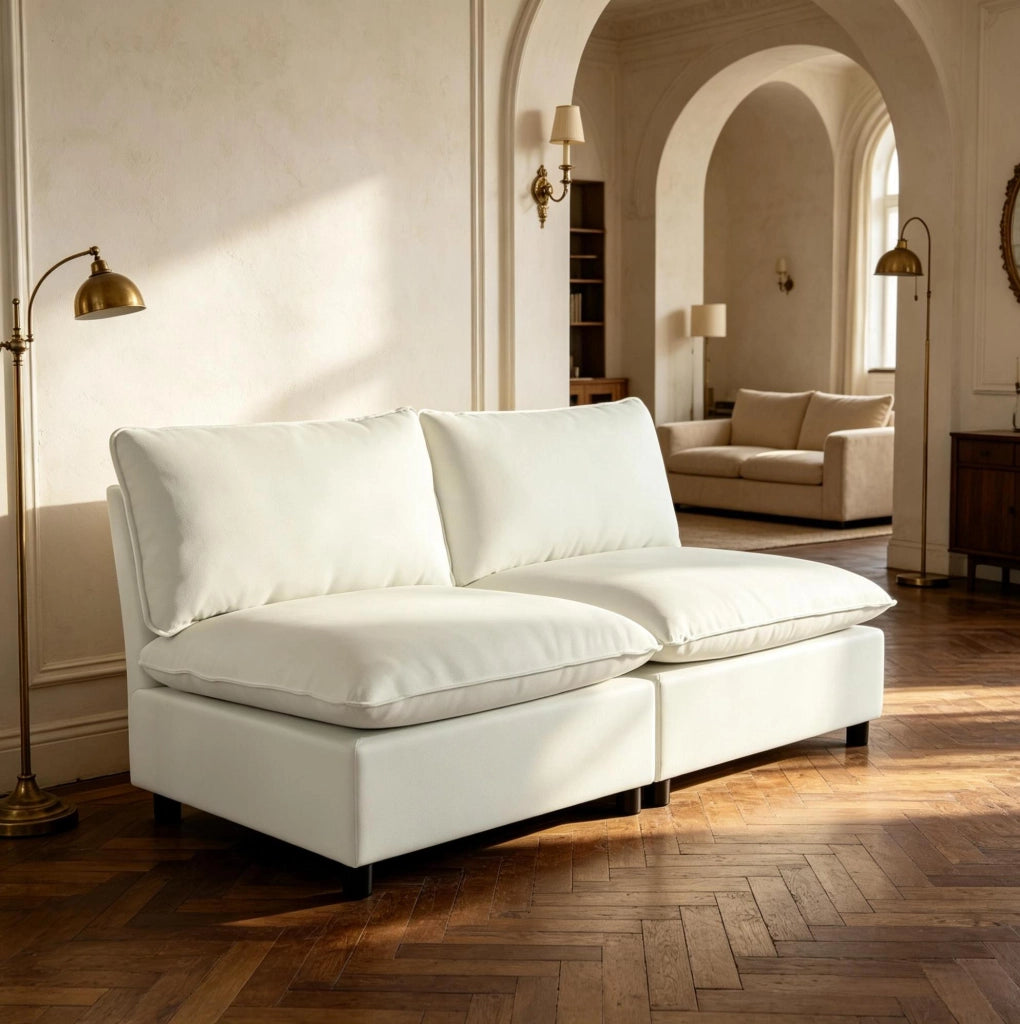 Divano 2 posti 146 x 85 x 78 cm in tela canvas crema, senza braccioli, per studio –
