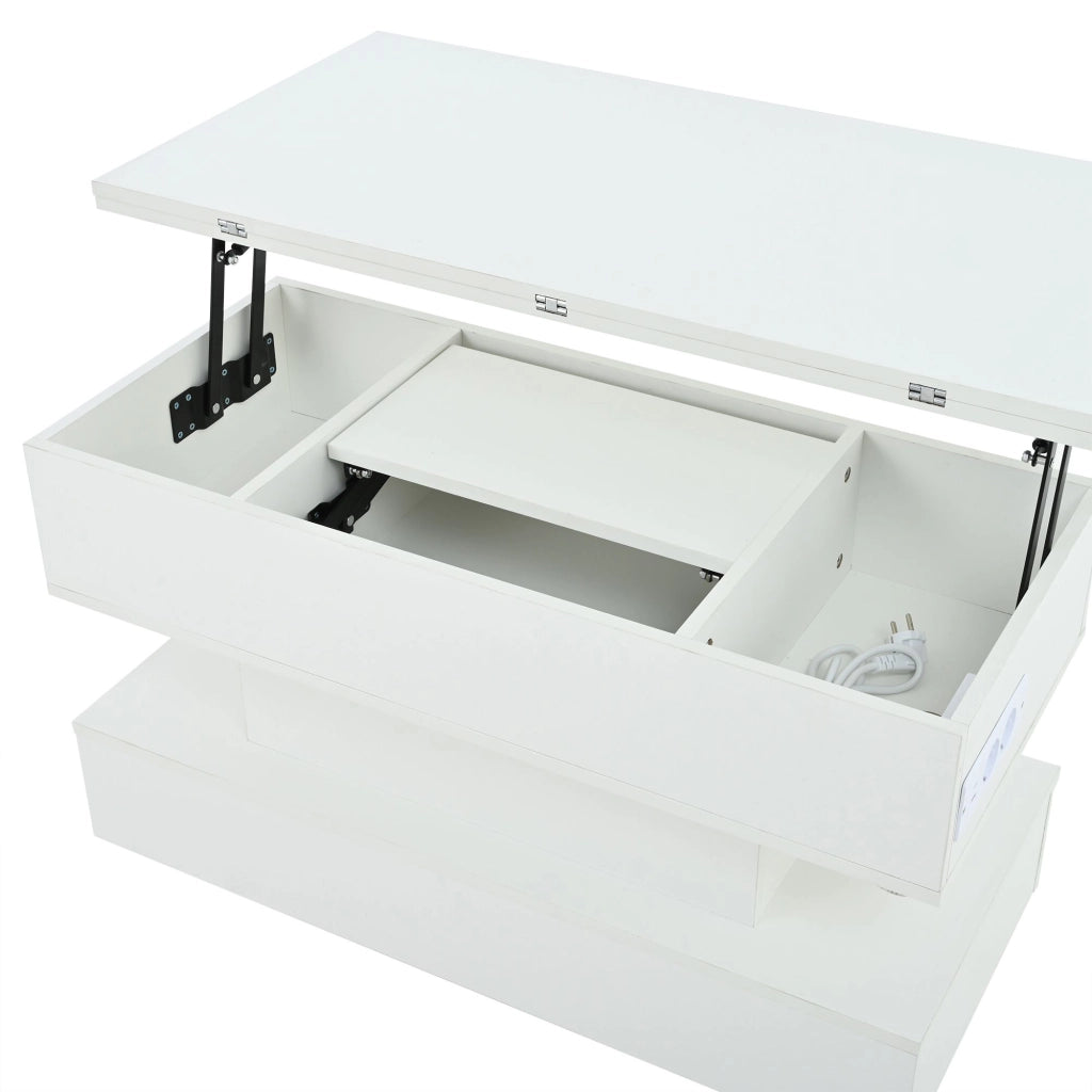 Tavolino regolabile in altezza, con presa di corrente e luci a LED, 100x50x51,5 cm, bianco
