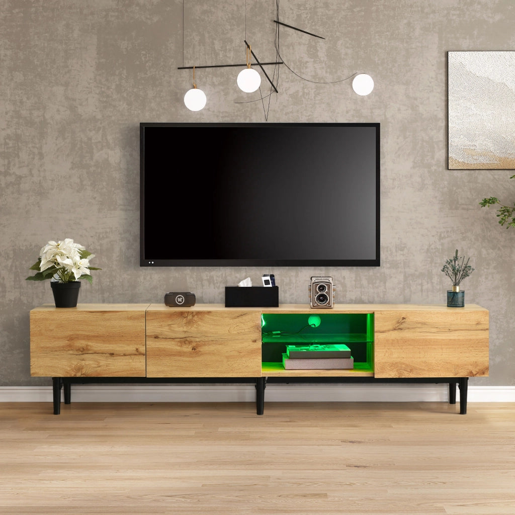 Mobile porta TV con LED controllato da app, struttura in MDF, rovere chiaro, 175 × 31 × 41 cm