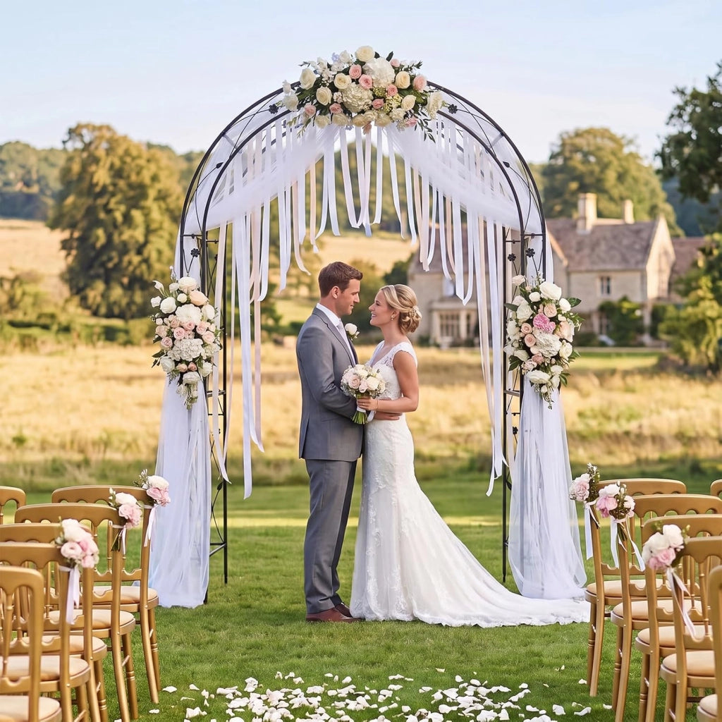Arco da Giardino, Pergolato per Piante Rampicanti, Vite e Rose | Pergola Decorativa con Motivi a Foglia da Giardino, Ingresso, Viale e Cortile per Matrimonio e Festa, 138 x 59 x 213 cm