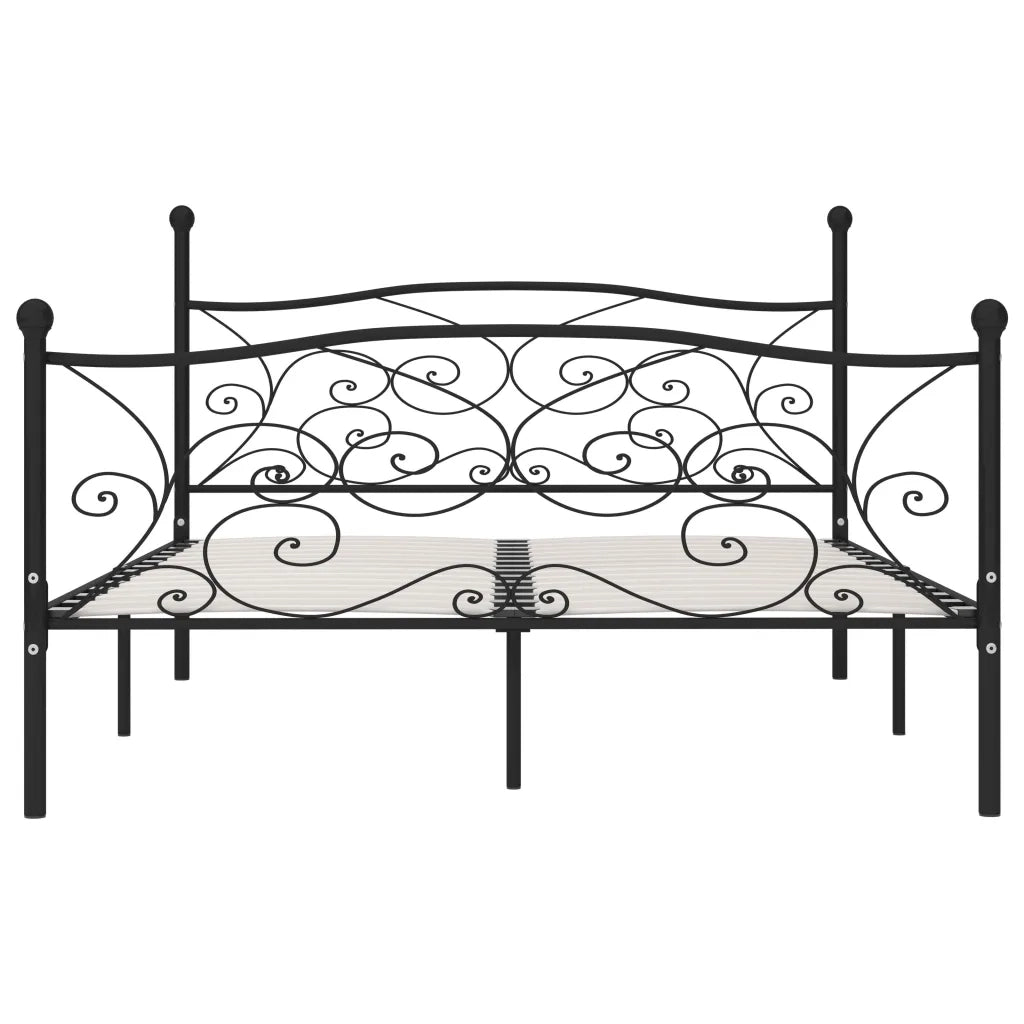 Letto matrimoniale | Letto per adulti | Giroletto con Doghe Nero in Metallo 180x200 cm