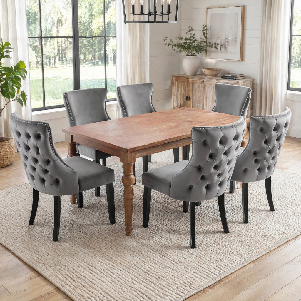 SEDIA da pranzo in velluto grigio, set da 6 pezzi, seduta 50 cm