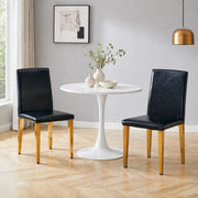 Sedie da pranzo Set di 2 con schienale ergonomico e gambe metalliche dorate, in PU e metallo, Nero e oro
