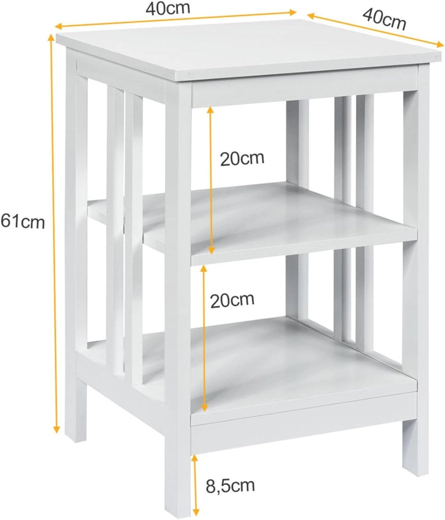 Comodino per Camera da Letto, Comodino a 3 Livelli, Tavolino da Soggiorno in Legno, Portata Totale 20 kg, 40 x 40 x 61 cm (1, Bianco)