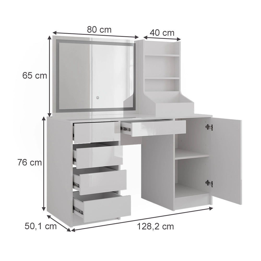Vicco Tavolo da toeletta Bianco/bianco lucido 128.2 cm 4 parti