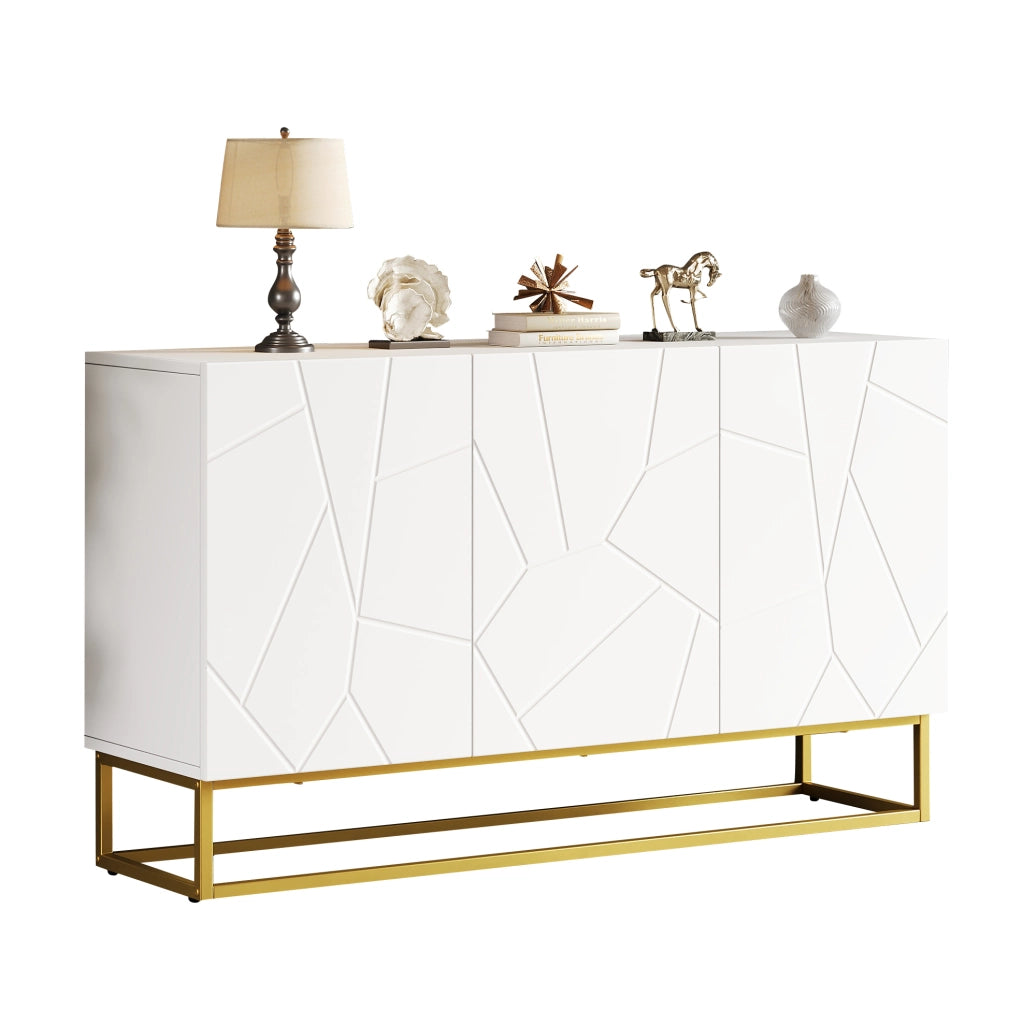 Credenza moderna bianca lucida 130 cm con 3 ante e ripiani regolabili