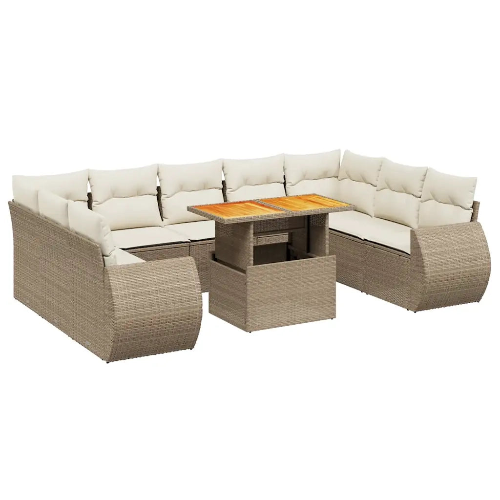Set Divano da Giardino 10 pz con Cuscini Beige in Polyrattan