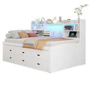 Letto Estraibile Letto Singolo 90x200 cm; 3 Cassetti; LED; USB e Type-C; Bianco
