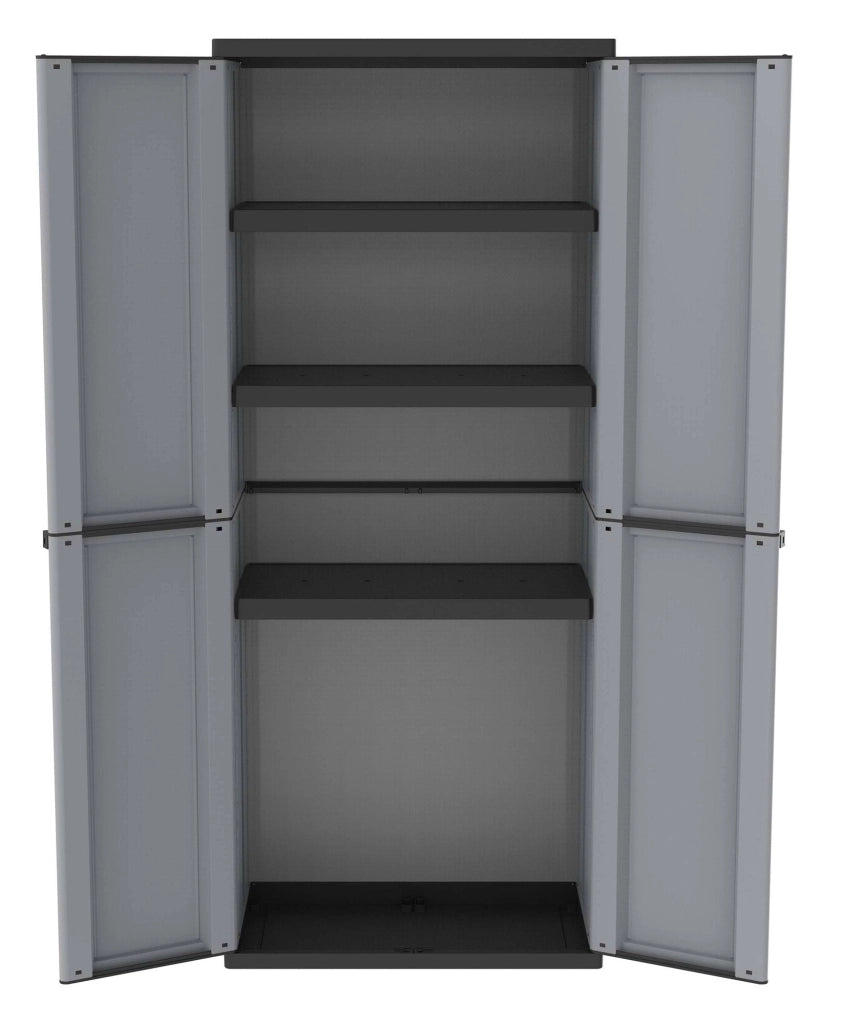 Armadio Modulare da Esterno 68x37,5x163,5 cm 2 Ante 3 Ripiani in Polipropilene Jline Grigio e Nero