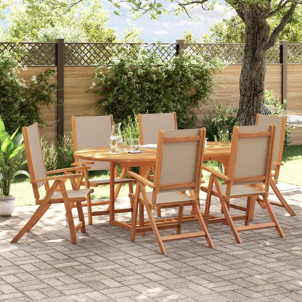 Set da pranzo da giardino 7 pezzi in legno massello di acacia e textilene, set tavolo e sedie da giardino, tavolo terrazza esterna e sedie, set terrazza, mobili da giardino esterno - 3279315