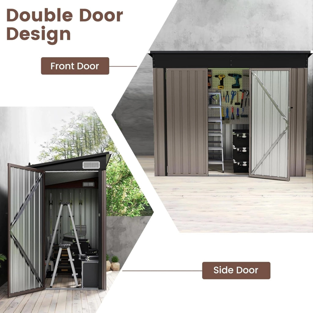 Casetta Attrezzi Giardino in Metallo, Capanno per Attrezzi con 2 Porte e 2 Finestre per Ventilazione, 235 x 117 x 185 cm, Ripostiglio da Esterno con 2 Paia di Guanti (Grigio Caldo)