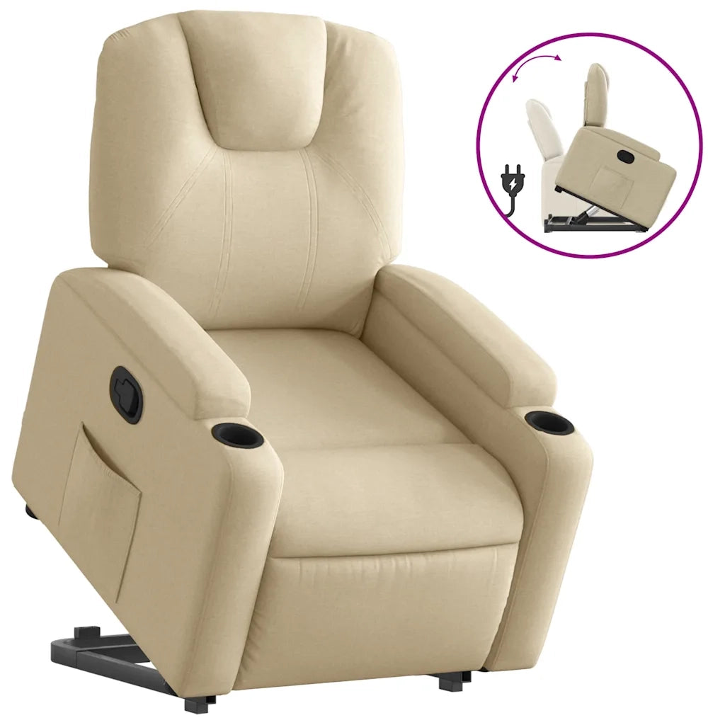 Poltrona | Sedia Relax Alzapersona Reclinabile Crema in Tessuto