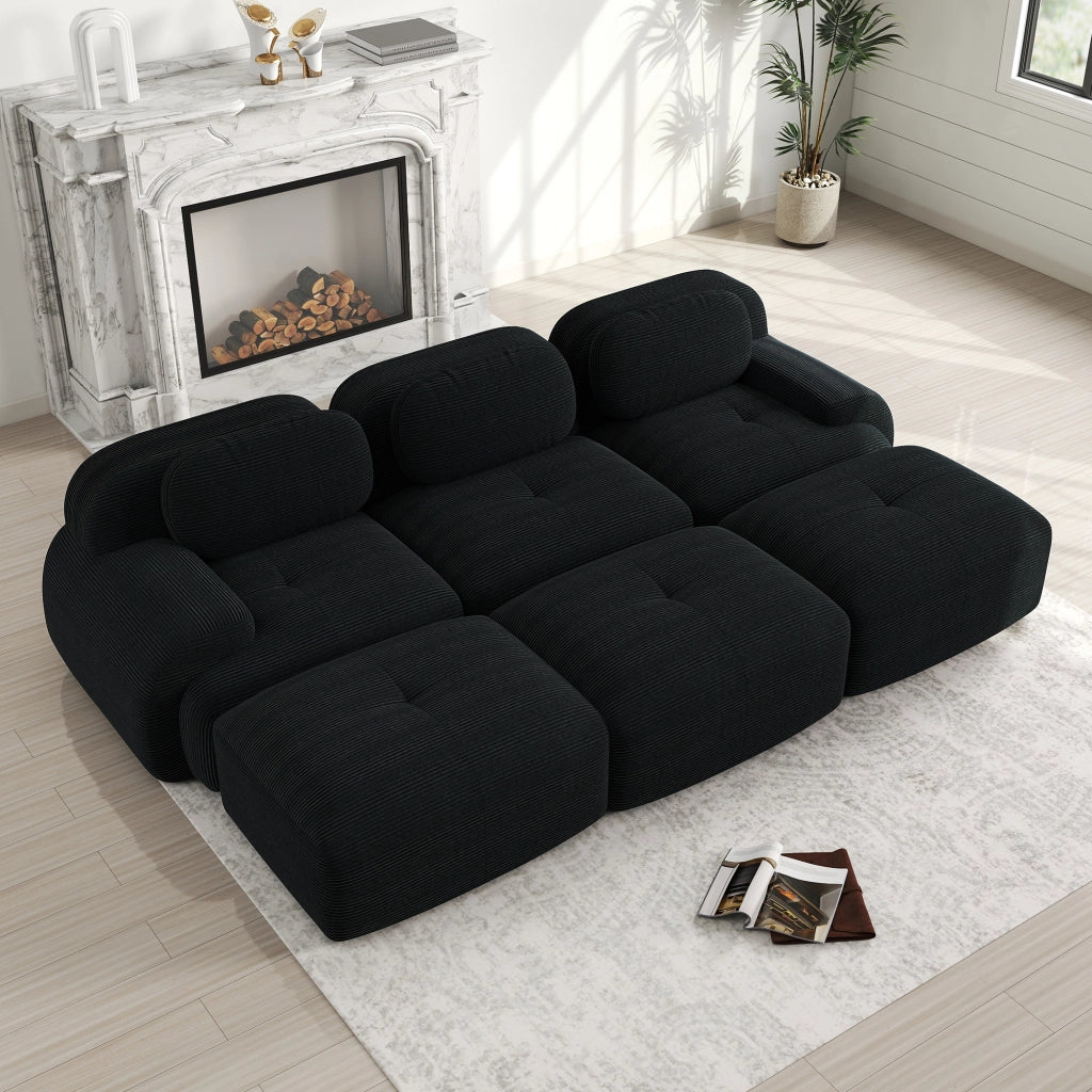 Divano angolare modulare - con schienale ergonomico e base antiscivolo - in velluto a coste - nero
