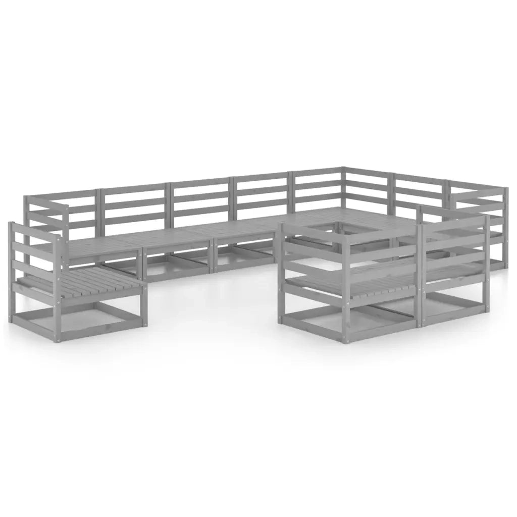 Set Divani da Giardino 10 pz Grigi in Legno Massello di Pino 3075816