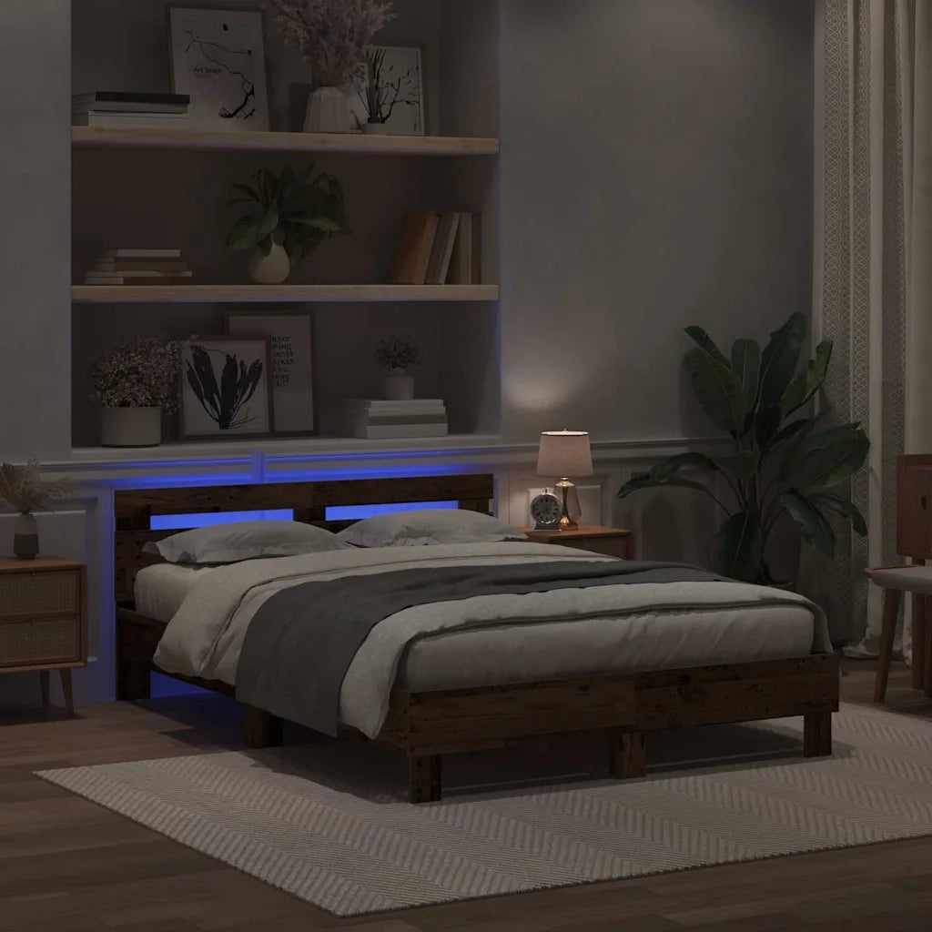 Struttura del letto con strisce LED Legno vecchio 140 x 200 cm 3333945