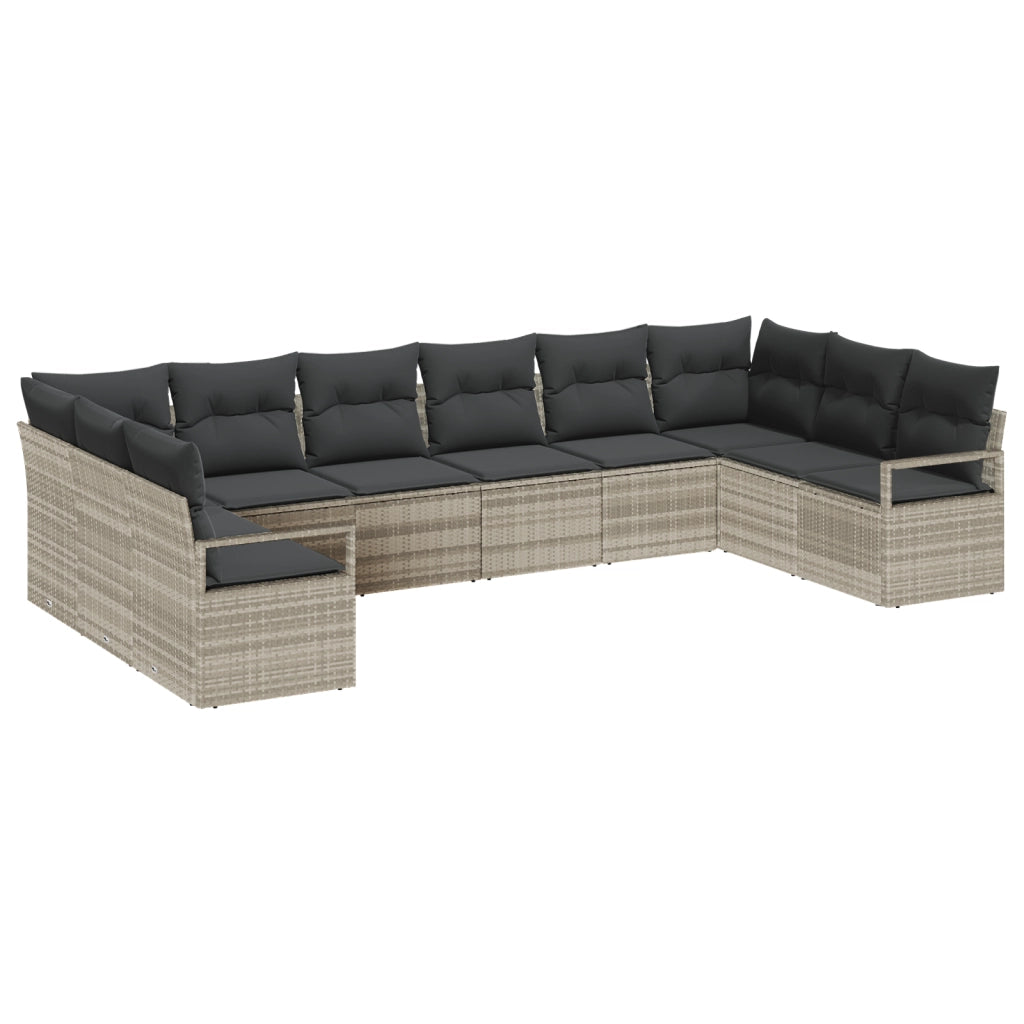 Set Divano da Giardino  da 10 Pezzi con Cuscini Grigio Chiaro Rattan