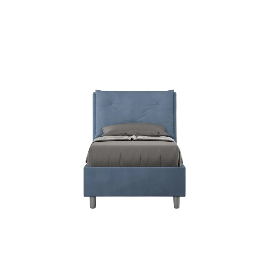Letto singolo senza rete imbottito 80x210 microfibra blu Appia