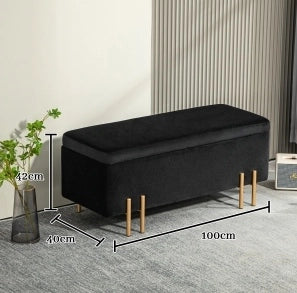 Panca contenitore 100x40x42 cm nera in tessuto e metallo per ingresso