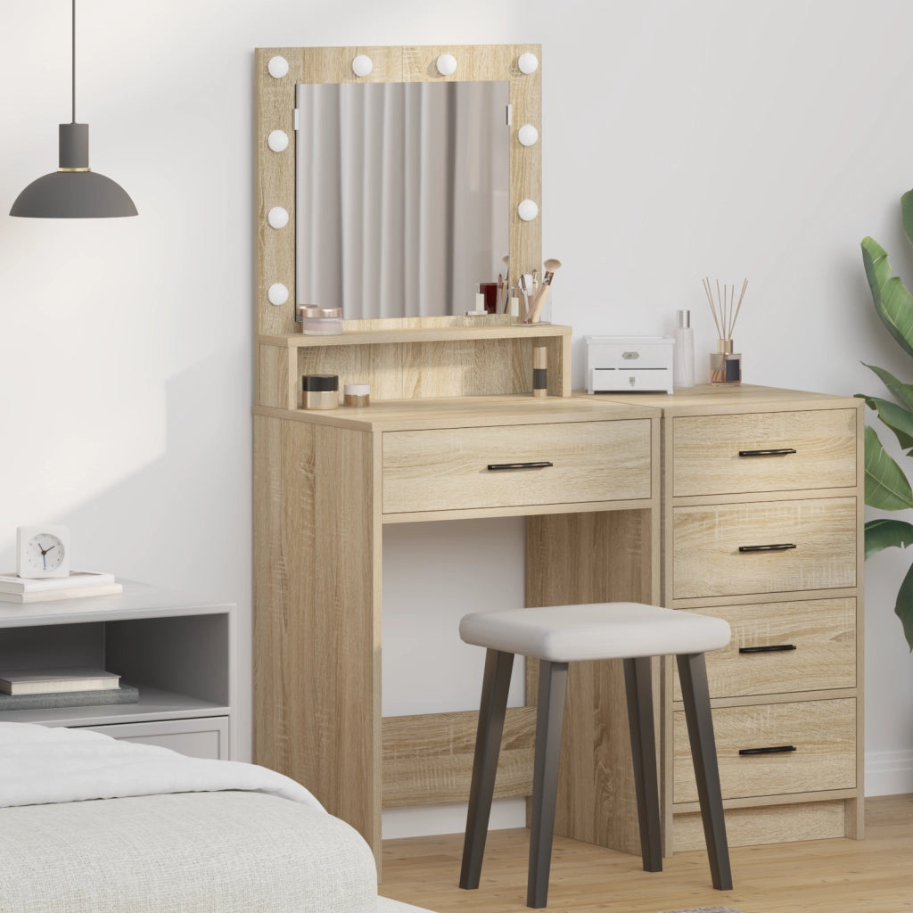 Toeletta vitaXL con luci LED Rovere Sonoma 50x41x135 cm
