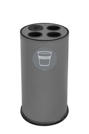 Pattumiera a Bidone per Raccolta Differenziata Ø35x72 cm 3 Scomparti Tubolari e 1 Vaschetta in Acciaio Verniciato Grigio