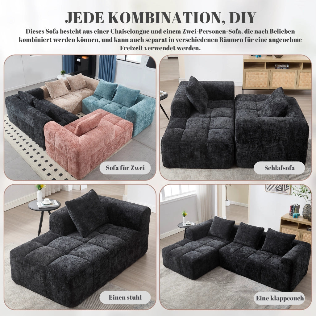 DIVANO Angolare 250x158x60 cm Chenille Nero