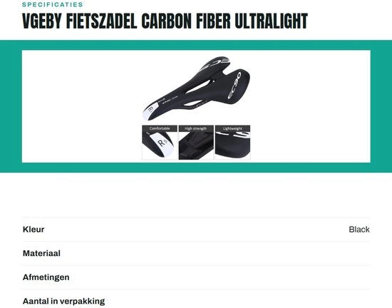 Sella da Bicicletta Ultraleggera - Fibra di Carbonio - Comodo - Respirabile - Resistente allo Shock - Sostenibile - Regolabile - Sedile da Bicicletta