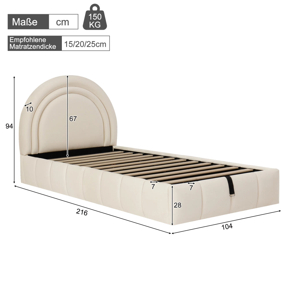 LETTO Contenitore per bambini 90x200 cm in velluto beige con rete a doghe