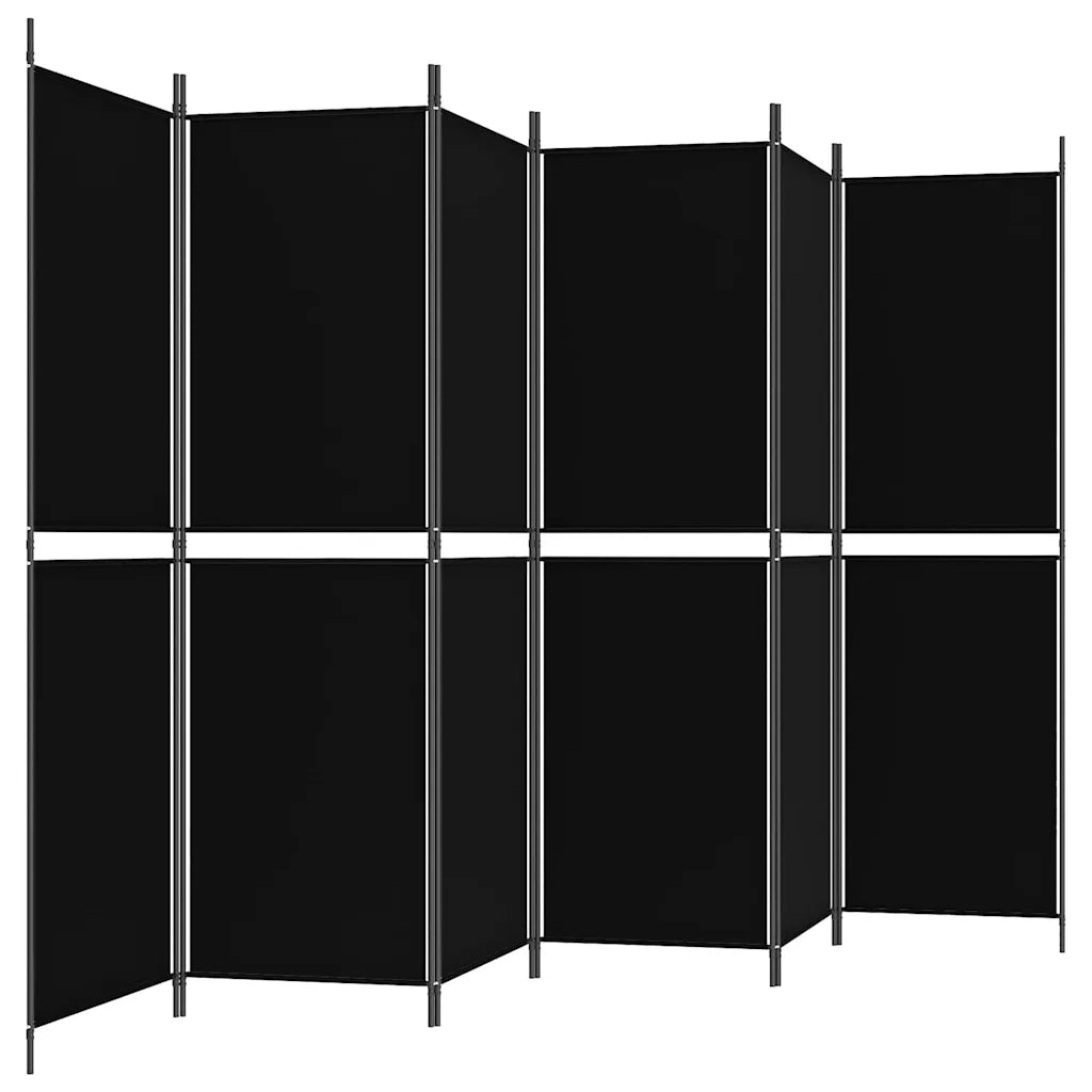 Divisorio a 6 Pannelli Nero 300 x 180 cm in Tessuto 350225
