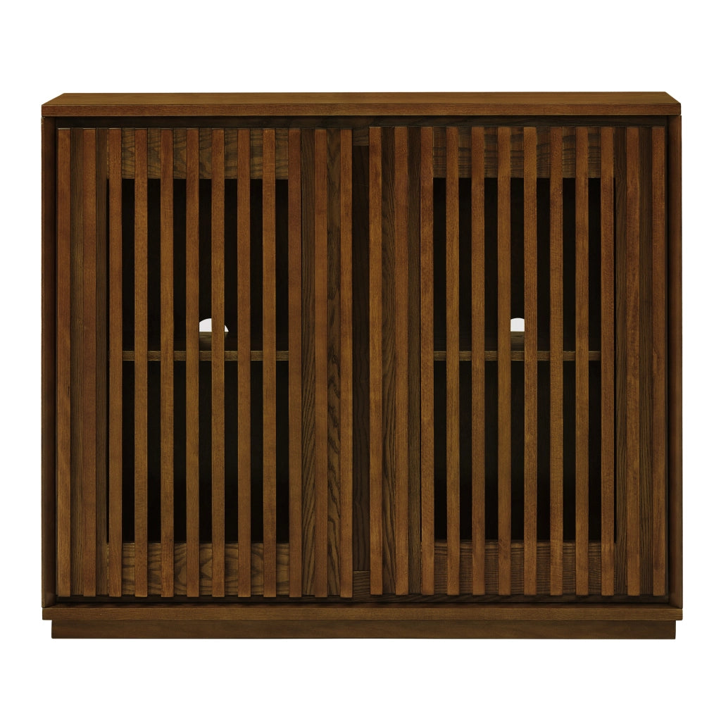 Credenza 99x23.5x82.6 cm con 2 aperture per prese in MDF noce