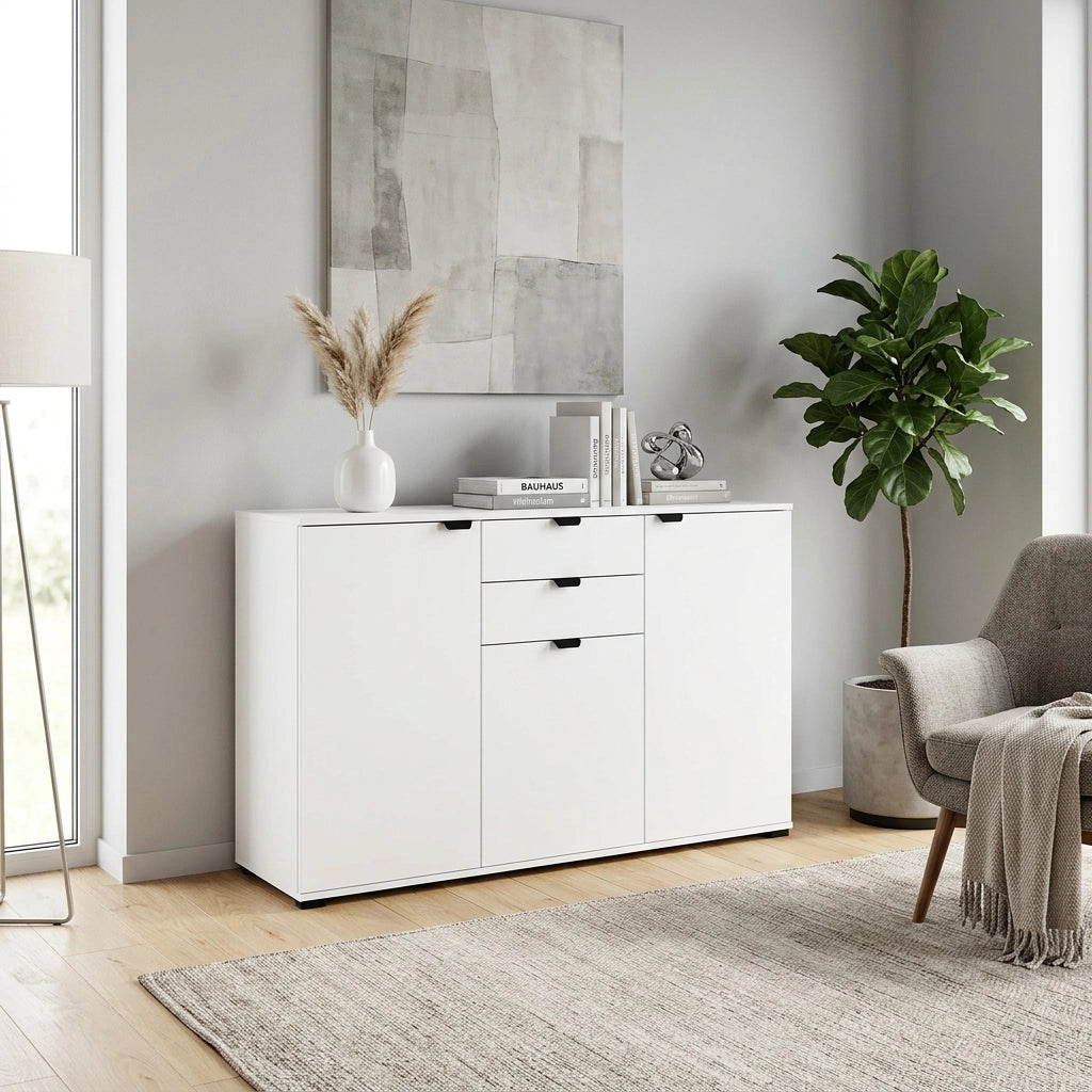 credenza moderna con 3 ante e 2 cassetti cm 135x40x95 h - PLUS