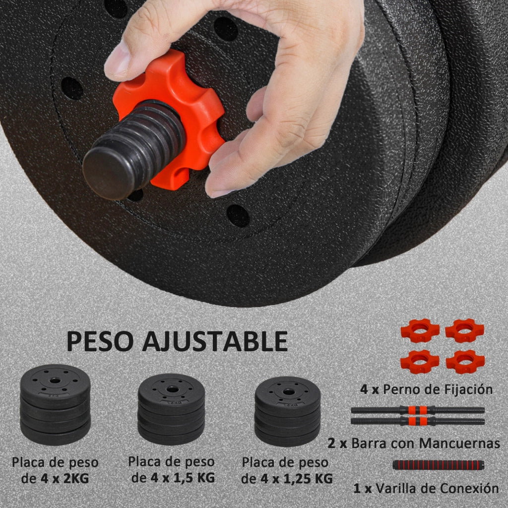 Set di manubri regolabili 20 kg 2 in 1 con barre di collegamento e prolunga ¨C zephmum ¨C nero