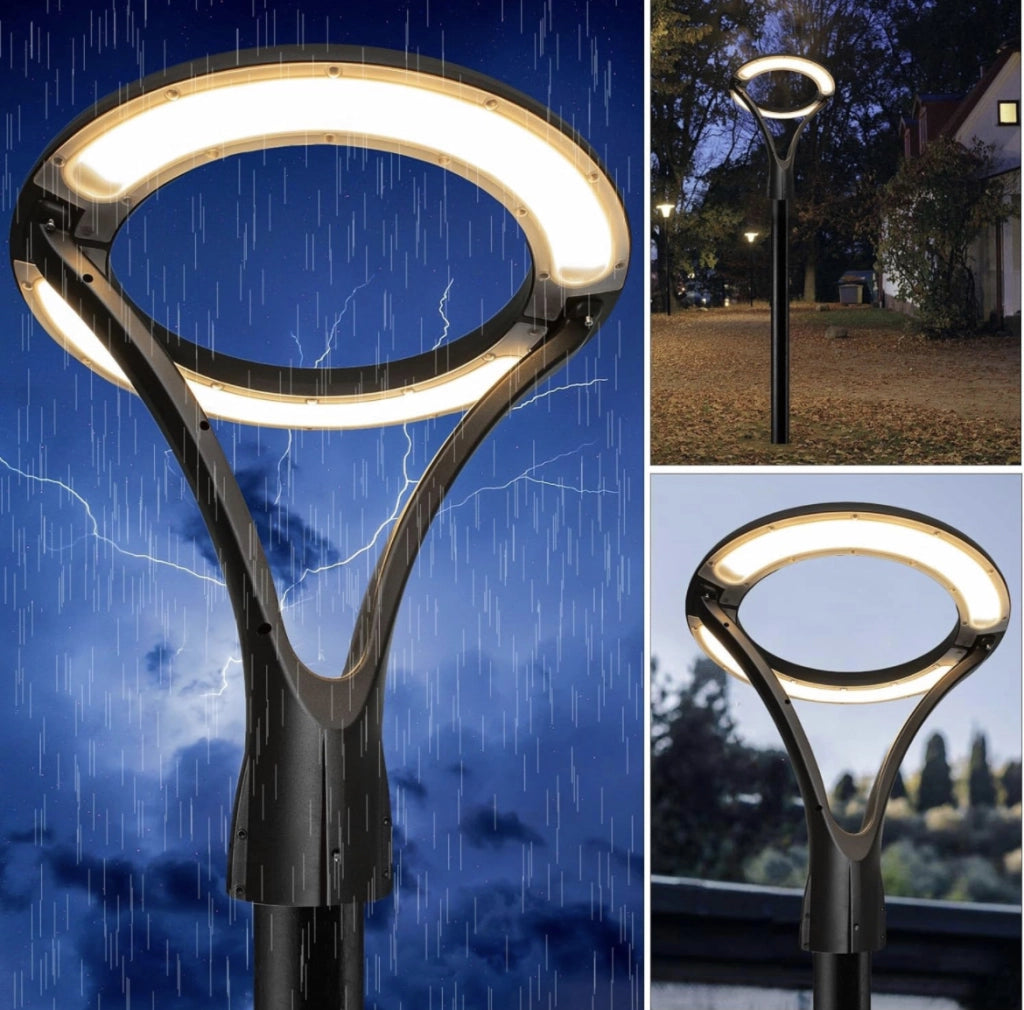 Lampione moderno LED 100W cerchio luminoso IP65 da Giardino viali a luce Calda 3000k