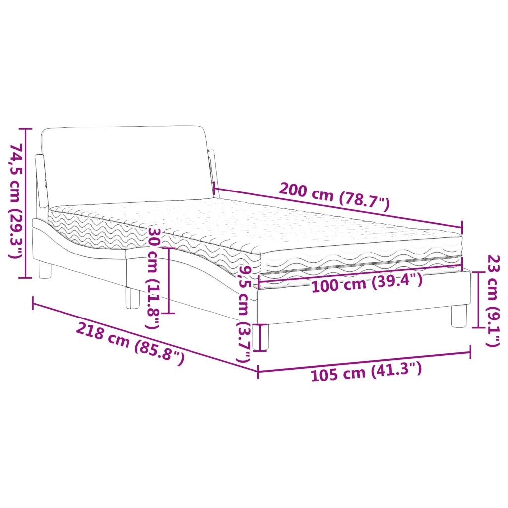 Letto con Materasso Nero 100x200 cm in Velluto