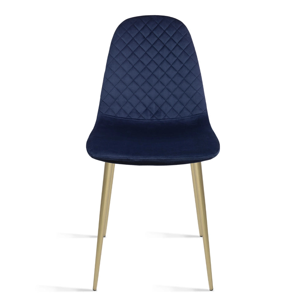 Sedia L'Irriverente in velluto blu con gambe in metallo colore oro