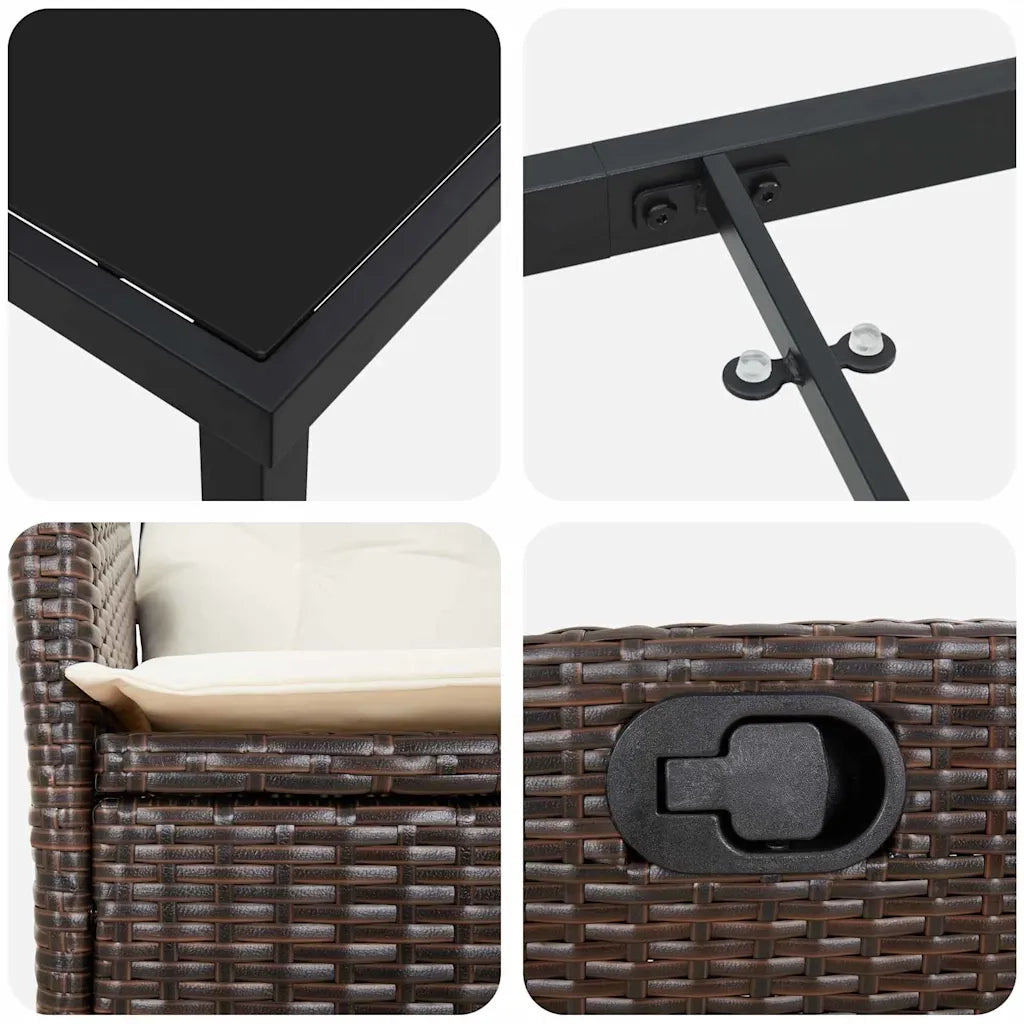 Set da Pranzo per Giardino con cuscino 3 pcs Marrone polyrattan 3380491