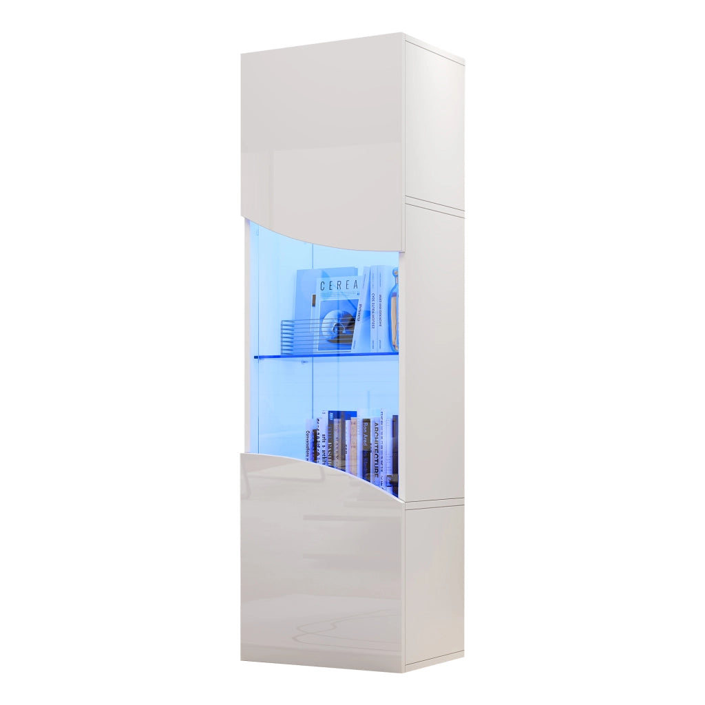 Vetrina con LED e 4 ripiani per soggiorno in truciolare e vetro temperato bianco 35 × 50 × 165 cm