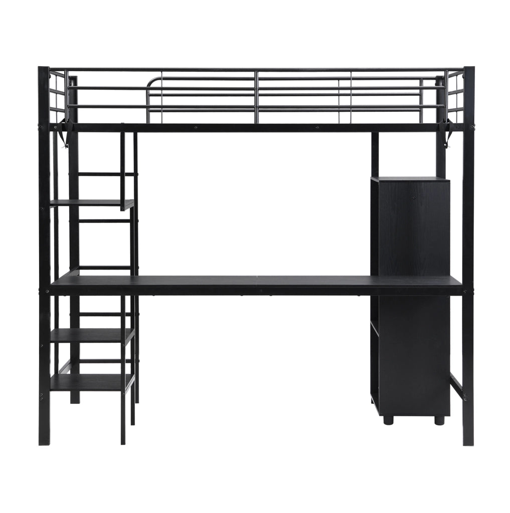 Letto a castello 90x200 cm con scrivania e armadio in metallo nero