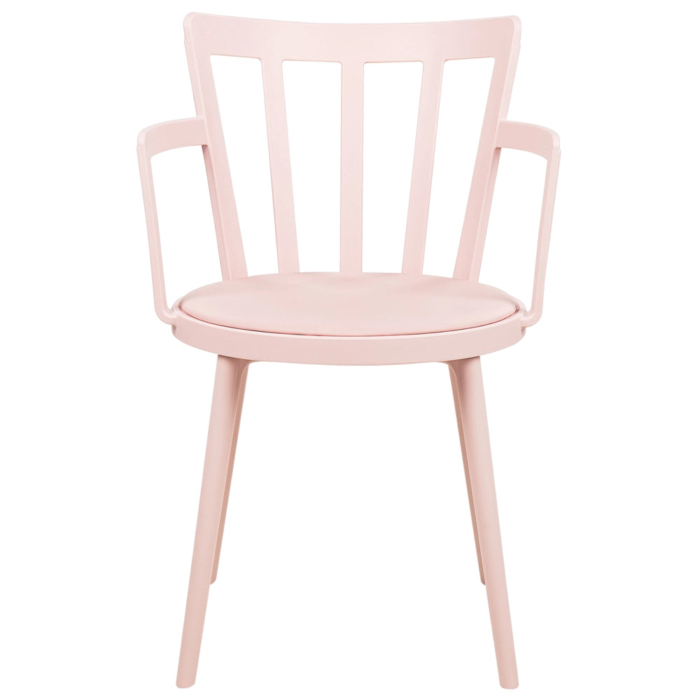 Set di 4 sedie da pranzo Seduta imbottita sintetica rosa Schienale aperto in ecopelle con braccioli Soggiorno moderno minimalista