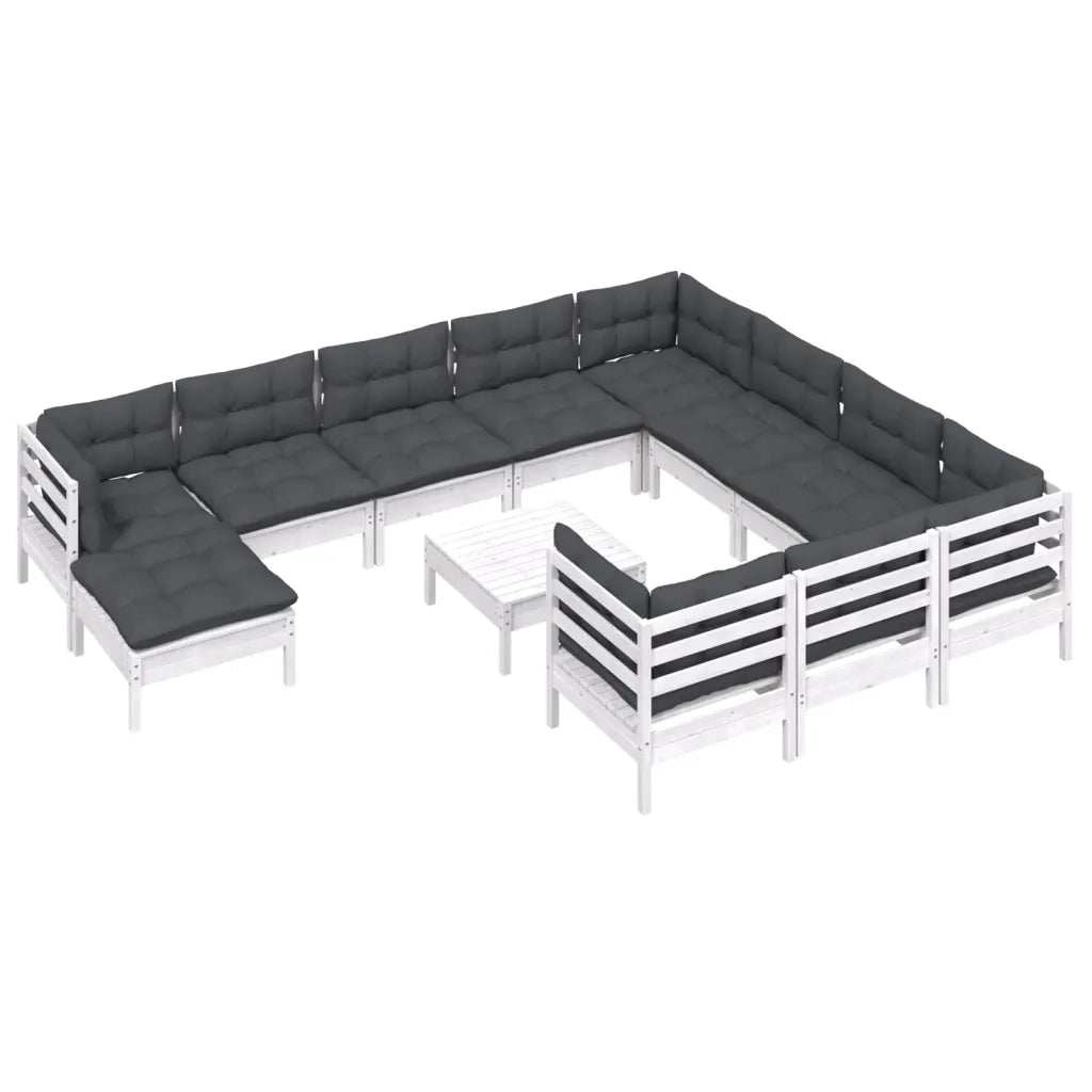 Set Divani da Giardino 12 pz con Cuscini Legno di Pino Bianco 3097050