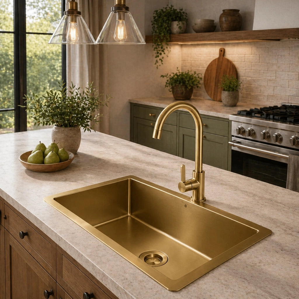 Rubinetto Cucina Oro Satinato Canna Alta Girevole Miscelatore Lavello 94025