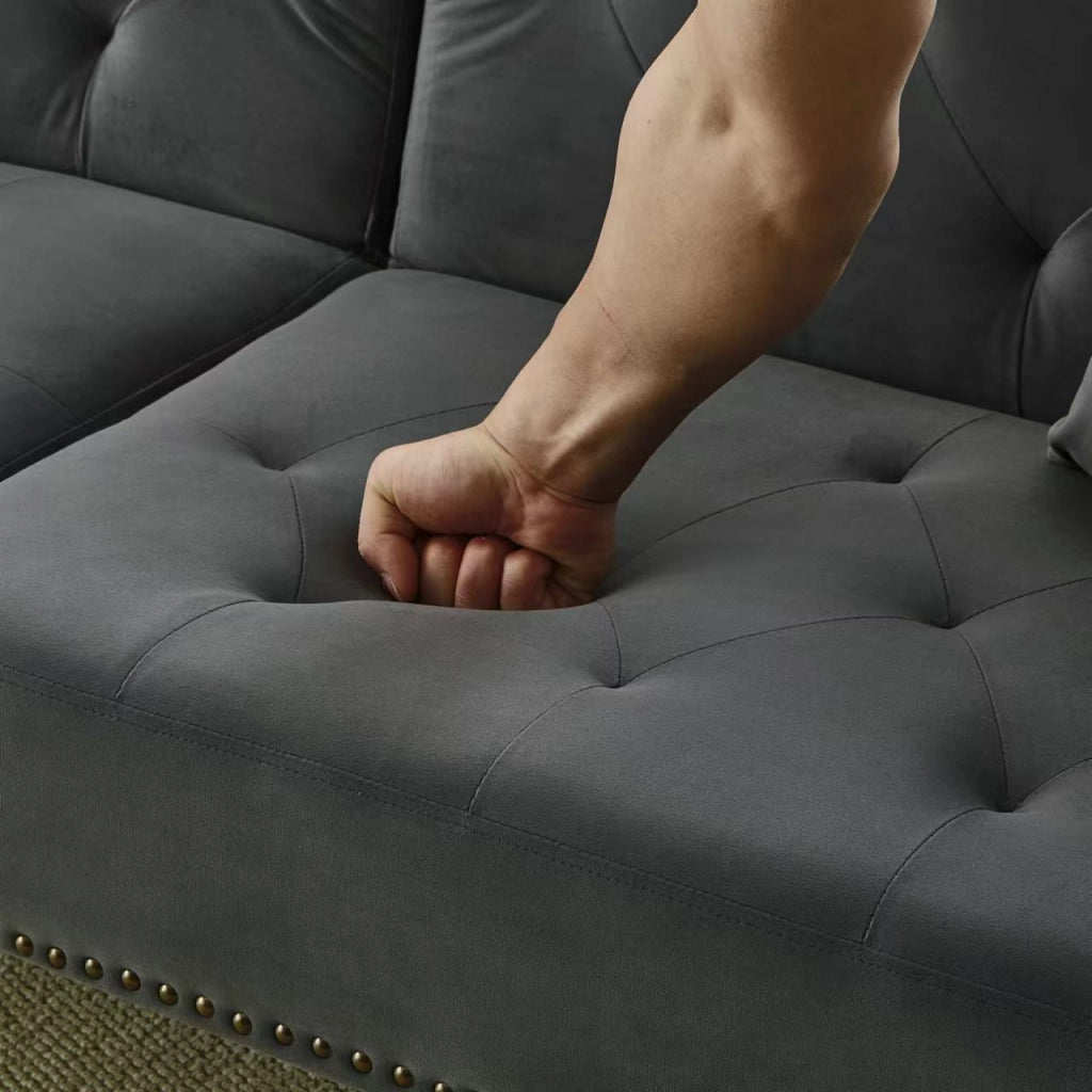 Divano Letto 2 Posti ¨C MINIMAL ¨C Velluto, Schienale Regolabile, Piedini Dorati