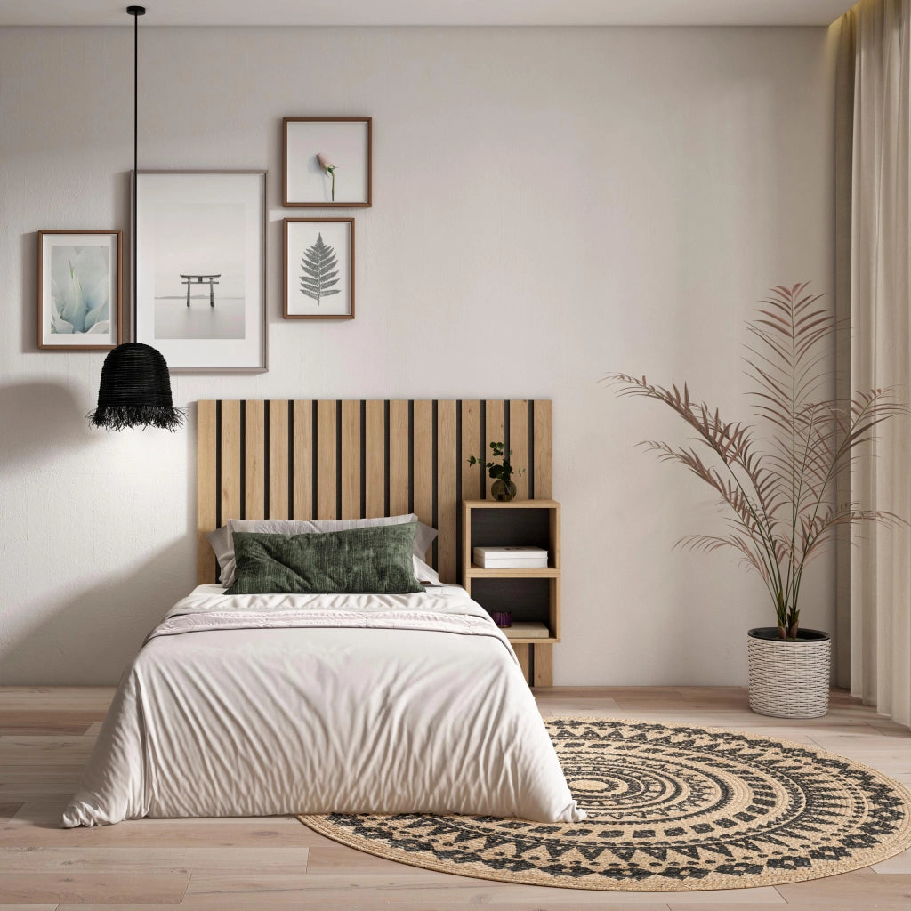 Testiera e Comodini, 133x107x3cm, Letto 80,90,110cm, Pannelli, colore Rovere RF3572