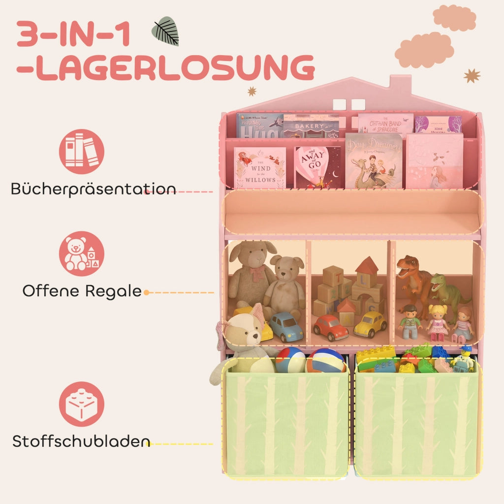 Libreria bambini con 2 cassetti ¨C zephmum ¨C Rosa 62.5x30x91.5 cm
