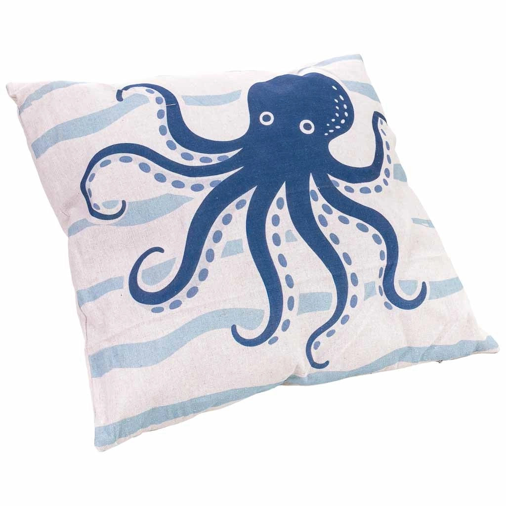 Cuscino in cotone con polpo blu, 40x40x15h cm