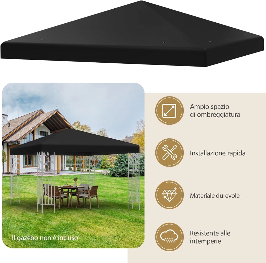Copertura per Gazebo, Tetto Ricambio per Gazebo, Tetto del Padiglione 3x3 m (Nero)