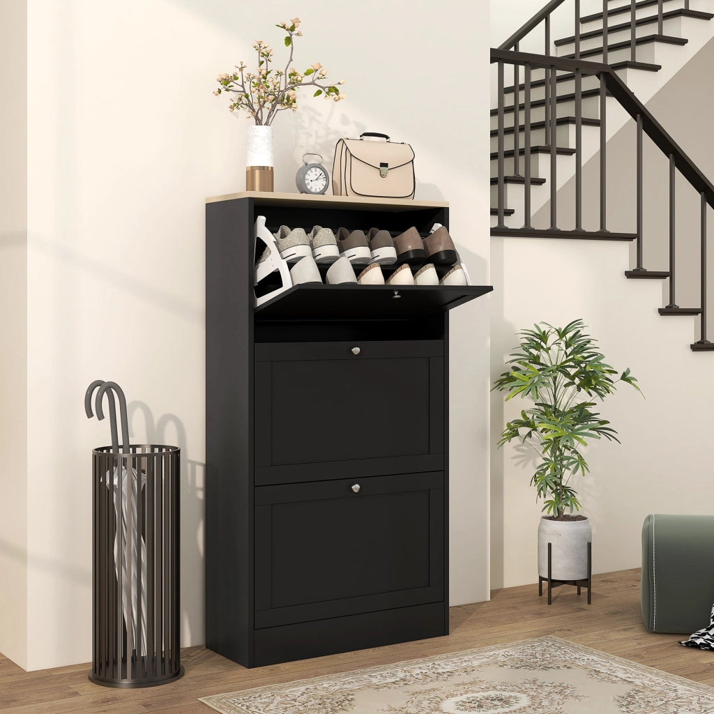 Mobile Scarpiera 3 Ante a Ribalta 60x23,5x115 cm in Legno Nero