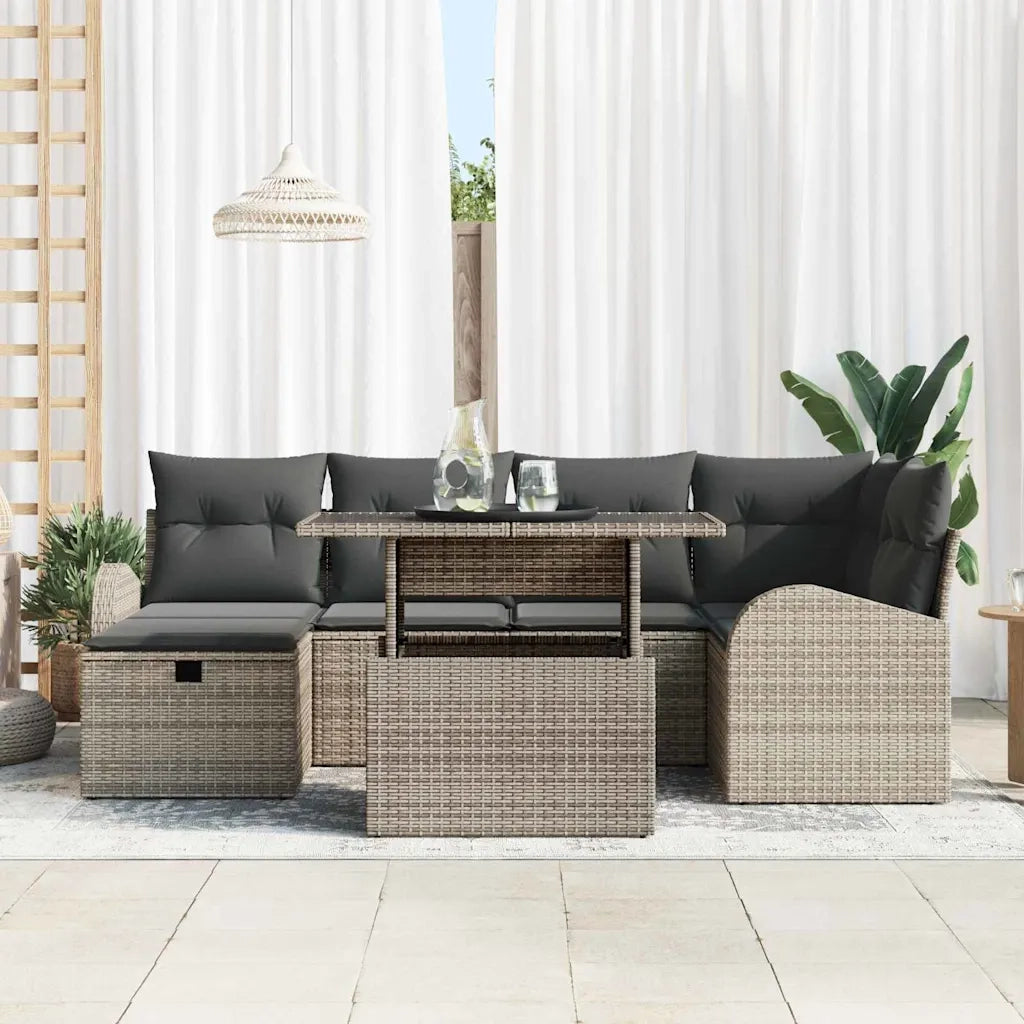Set Divano da Giardino con cuscino 7 pcs Grigio Poly Rattan