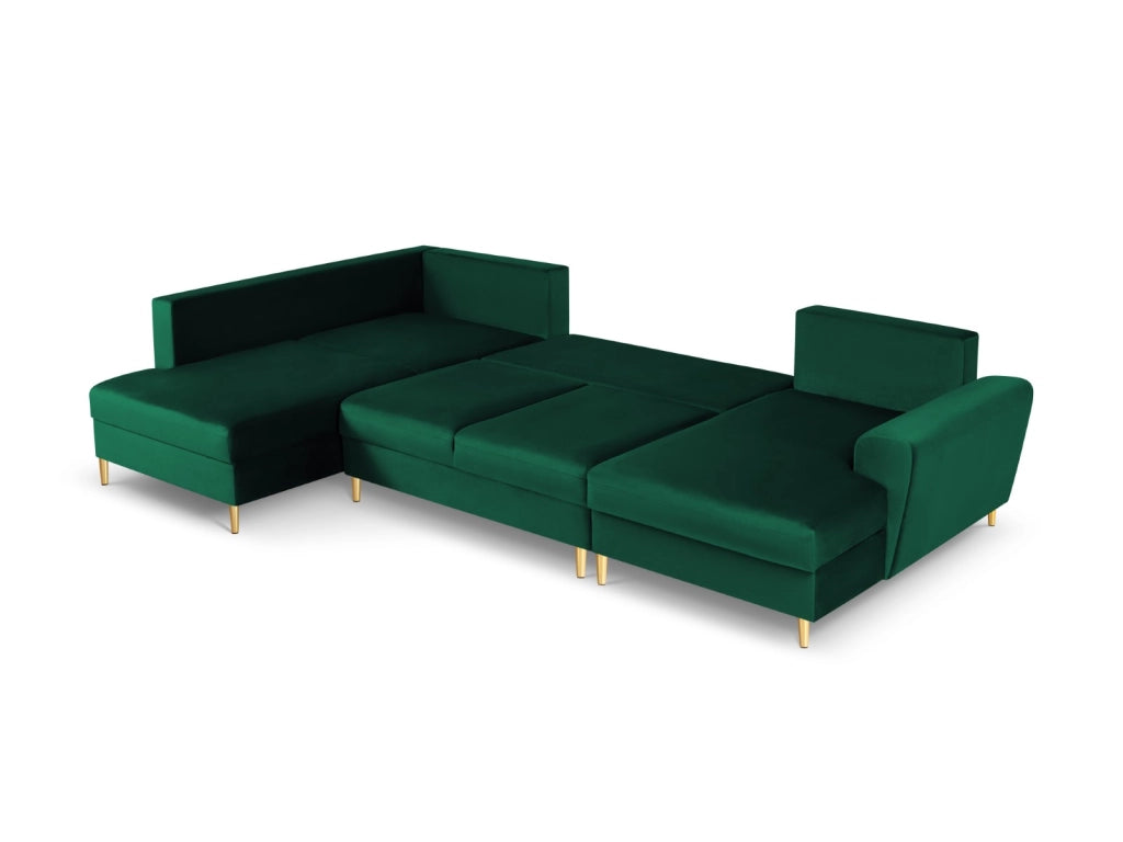 Cosmopolitan Design - Divano panoramico convertibile sinistro con box "Kyoto" 7 posti in velluto verde bottiglia 