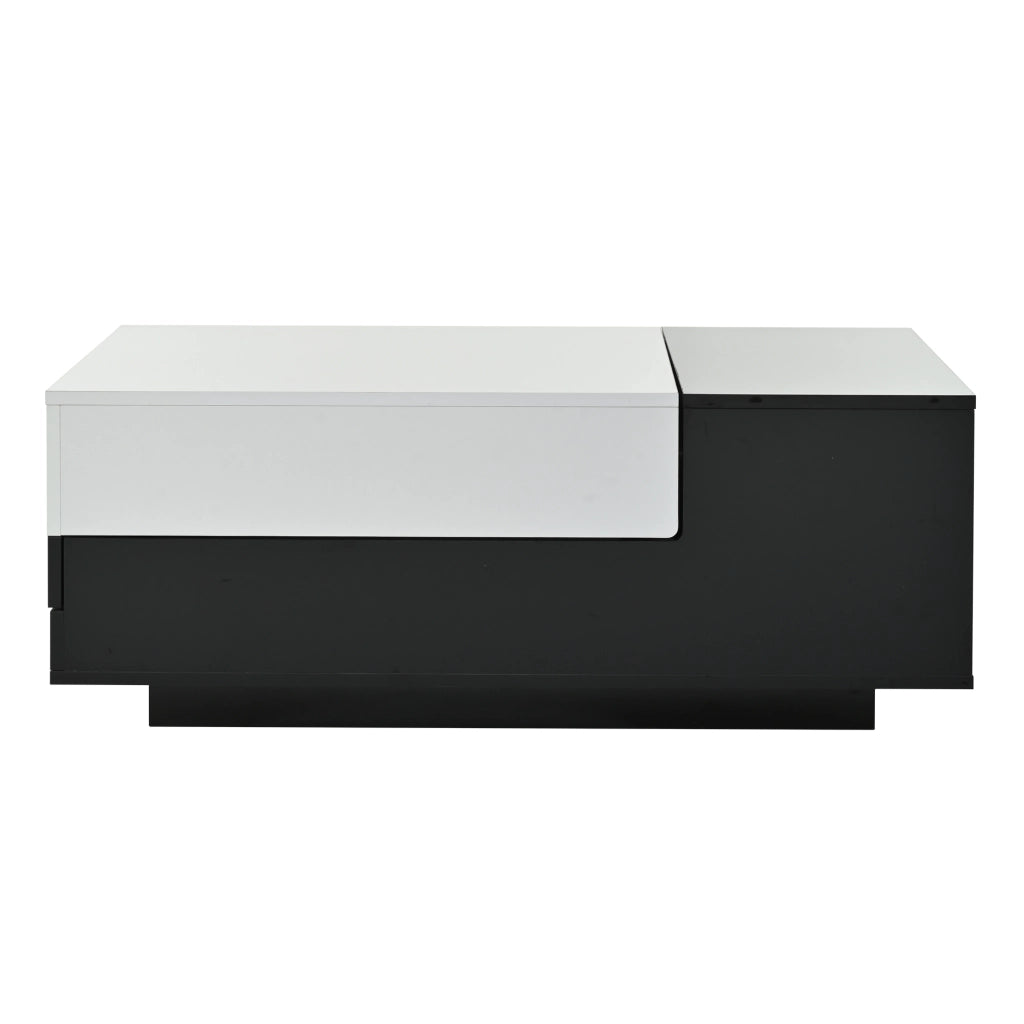 Tavolino basso sollevabile con 2 cassetti e vano laterale in truciolare bianco nero 100 × 50 × 38 cm