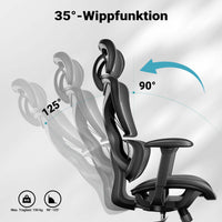 Sedia da ufficio ergonomica con regolazione di poggiatesta, braccioli e schienale, max 150 kg